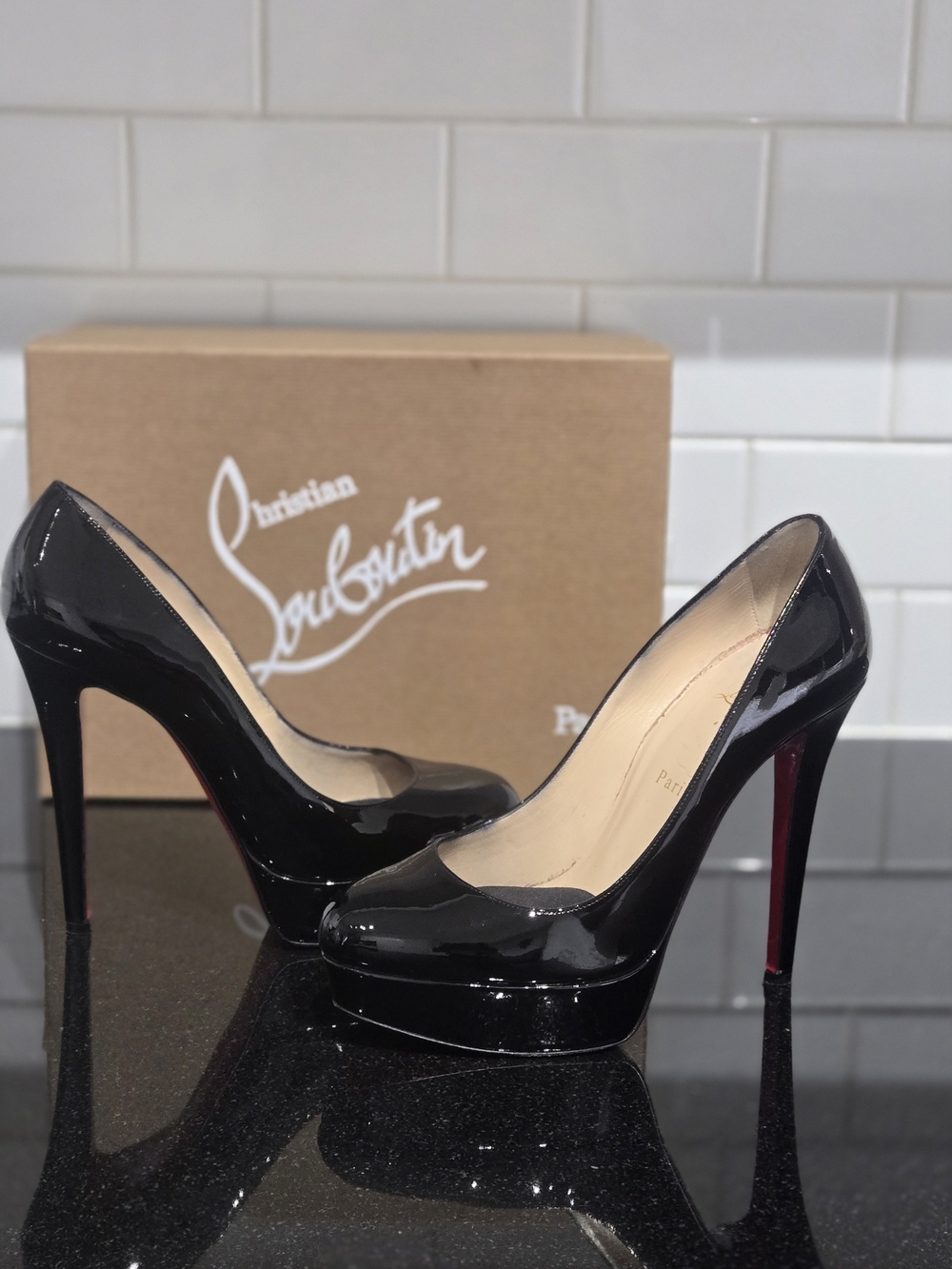 Christian Louboutin Black Patent Leather Platform Stiletto Pumps